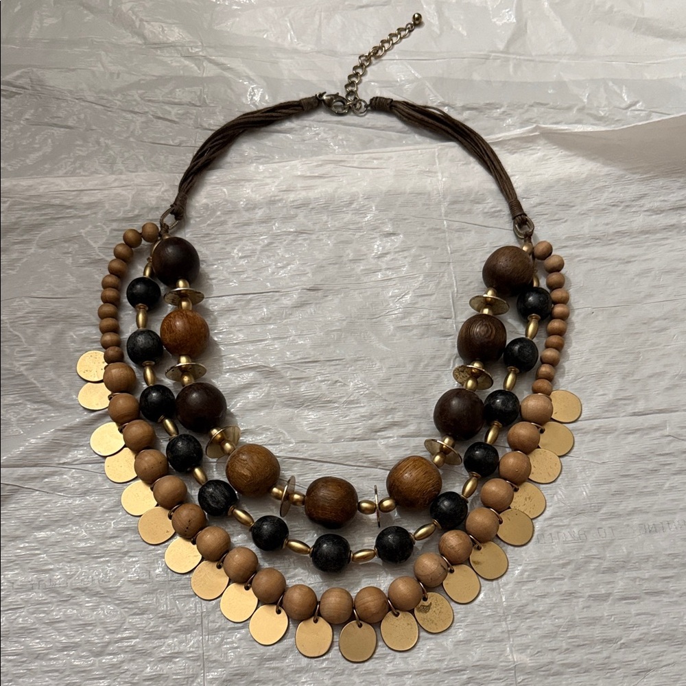 Anthropologie Brown and Black Beaded Necklace with Gold Accents